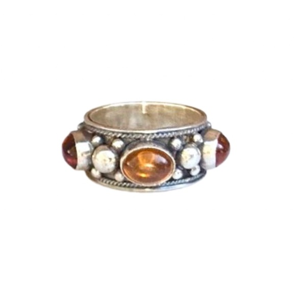 Vintage Sterling Silver Amber Cabochon Ring Sz 7-3/4 - Picture 2 of 12